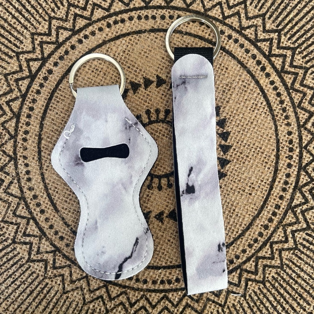 2 piece White & Gray Marbled Chaptick Keychain Holder 3 pack